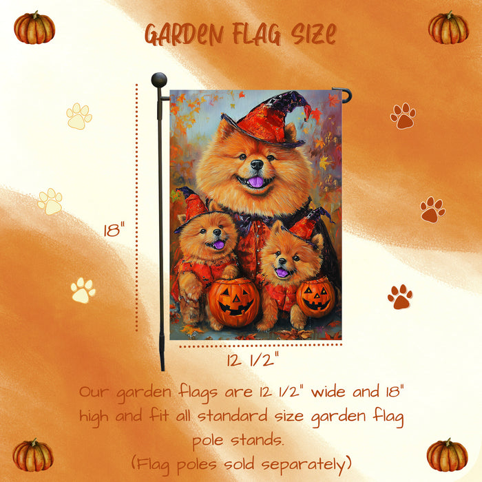 Chow Chow Dog Spooky Pumpkin Garden Flag for Halloween Fall Maple Leaves Rustic Decoration Yard Flag for Outdoor Garden Lawn Pathway Holiday Party Decor