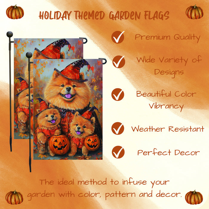 Chow Chow Dog Spooky Pumpkin Garden Flag for Halloween Fall Maple Leaves Rustic Decoration Yard Flag for Outdoor Garden Lawn Pathway Holiday Party Decor
