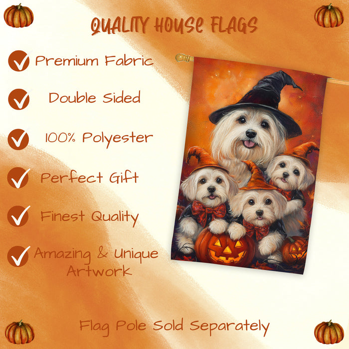 Coton de Tulear Dog Halloween House Flag Witch Hat Pumpkin Fall Outdoor Decor for Porch Garden and Lawn Autumn Rustic Home Decoration