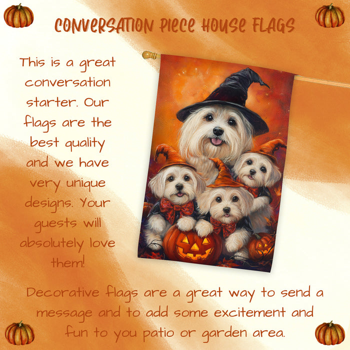 Coton de Tulear Dog Halloween House Flag Witch Hat Pumpkin Fall Outdoor Decor for Porch Garden and Lawn Autumn Rustic Home Decoration