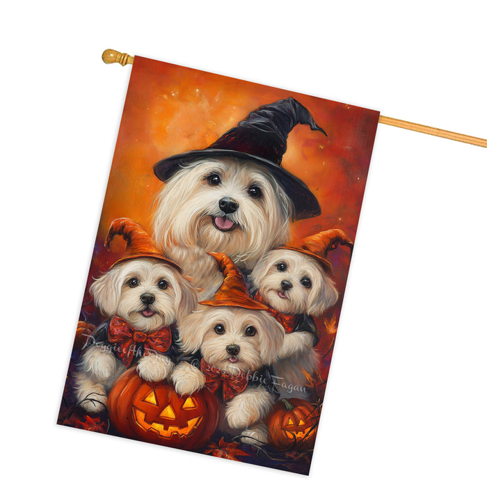 Coton de Tulear Dog Halloween House Flag Witch Hat Pumpkin Fall Outdoor Decor for Porch Garden and Lawn Autumn Rustic Home Decoration