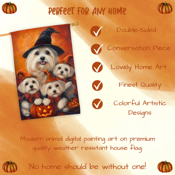 Coton de Tulear Dog Halloween House Flag Witch Hat Pumpkin Fall Outdoor Decor for Porch Garden and Lawn Autumn Rustic Home Decoration