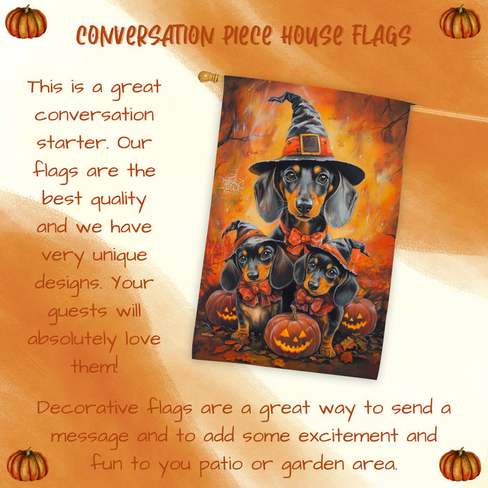 Dachshund Dog Halloween House Flag Pumpkin Carving Fall Outdoor Decor for Porch Garden and Lawn Autumn Holiday Decoration for Pet Lovers