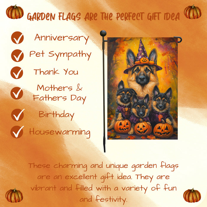 Halloween Garden Flag German Shepherd Dog Witch Hat Pumpkin Outdoor Decorative Flag Thanksgiving Porch Yard Garden Banner House Decoration for Patio Holiday Fall Decor