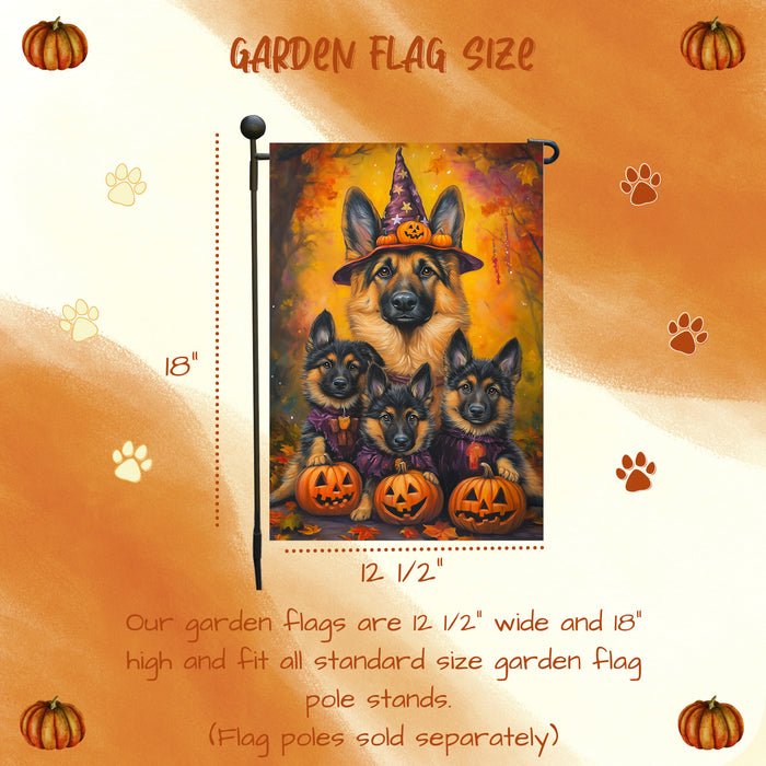 Halloween Garden Flag German Shepherd Dog Witch Hat Pumpkin Outdoor Decorative Flag Thanksgiving Porch Yard Garden Banner House Decoration for Patio Holiday Fall Decor