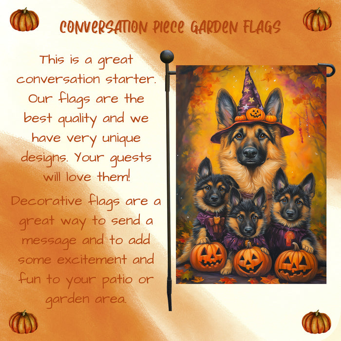 Halloween Garden Flag German Shepherd Dog Witch Hat Pumpkin Outdoor Decorative Flag Thanksgiving Porch Yard Garden Banner House Decoration for Patio Holiday Fall Decor