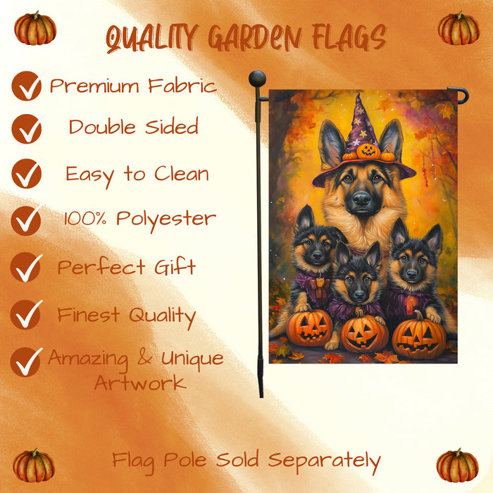 Halloween Garden Flag German Shepherd Dog Witch Hat Pumpkin Outdoor Decorative Flag Thanksgiving Porch Yard Garden Banner House Decoration for Patio Holiday Fall Decor