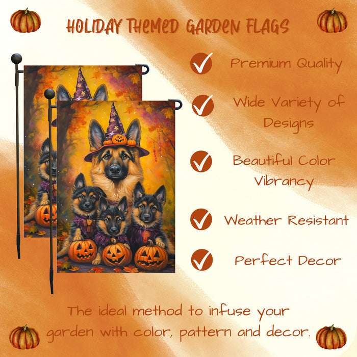 Halloween Garden Flag German Shepherd Dog Witch Hat Pumpkin Outdoor Decorative Flag Thanksgiving Porch Yard Garden Banner House Decoration for Patio Holiday Fall Decor