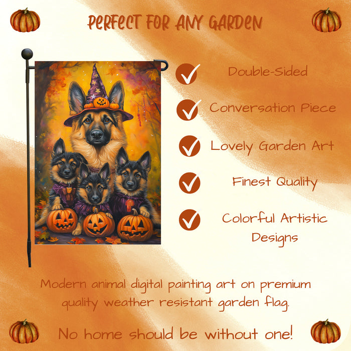 Halloween Garden Flag German Shepherd Dog Witch Hat Pumpkin Outdoor Decorative Flag Thanksgiving Porch Yard Garden Banner House Decoration for Patio Holiday Fall Decor