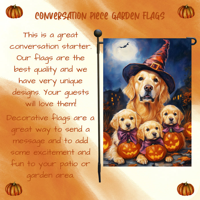 Golden Retriever Dog Pumpkin Garden Flag for Outside Witch Hat Spooky Farmhouse Decor Halloween Yard Flags for Dog Parents Patio Seasonal Holiday Decoration