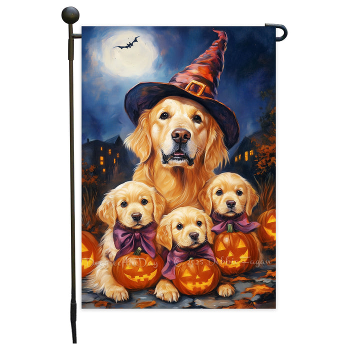 Golden Retriever Dog Pumpkin Garden Flag for Outside Witch Hat Spooky Farmhouse Decor Halloween Yard Flags for Dog Parents Patio Seasonal Holiday Decoration