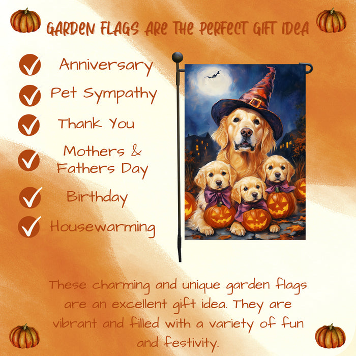 Golden Retriever Dog Pumpkin Garden Flag for Outside Witch Hat Spooky Farmhouse Decor Halloween Yard Flags for Dog Parents Patio Seasonal Holiday Decoration