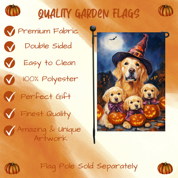Golden Retriever Dog Pumpkin Garden Flag for Outside Witch Hat Spooky Farmhouse Decor Halloween Yard Flags for Dog Parents Patio Seasonal Holiday Decoration