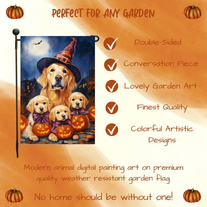 Golden Retriever Dog Pumpkin Garden Flag for Outside Witch Hat Spooky Farmhouse Decor Halloween Yard Flags for Dog Parents Patio Seasonal Holiday Decoration