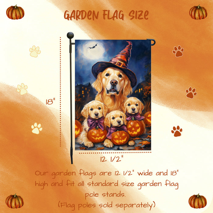 Golden Retriever Dog Pumpkin Garden Flag for Outside Witch Hat Spooky Farmhouse Decor Halloween Yard Flags for Dog Parents Patio Seasonal Holiday Decoration