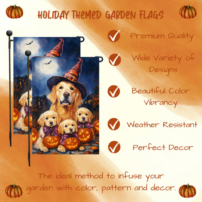 Golden Retriever Dog Pumpkin Garden Flag for Outside Witch Hat Spooky Farmhouse Decor Halloween Yard Flags for Dog Parents Patio Seasonal Holiday Decoration