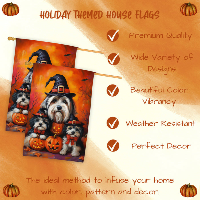Havanese Dog Thanksgiving House Flag Witch Hat Pumpkin Fall Outdoor Decor for Porch Garden and Lawn Autumn Holiday Farmhouse Home Decoration