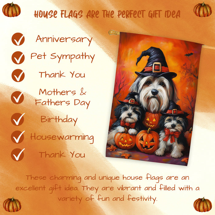 Havanese Dog Thanksgiving House Flag Witch Hat Pumpkin Fall Outdoor Decor for Porch Garden and Lawn Autumn Holiday Farmhouse Home Decoration