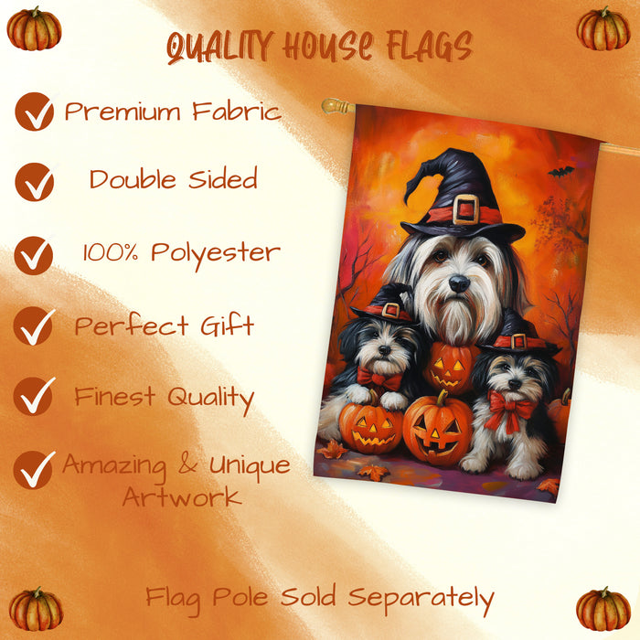 Havanese Dog Thanksgiving House Flag Witch Hat Pumpkin Fall Outdoor Decor for Porch Garden and Lawn Autumn Holiday Farmhouse Home Decoration
