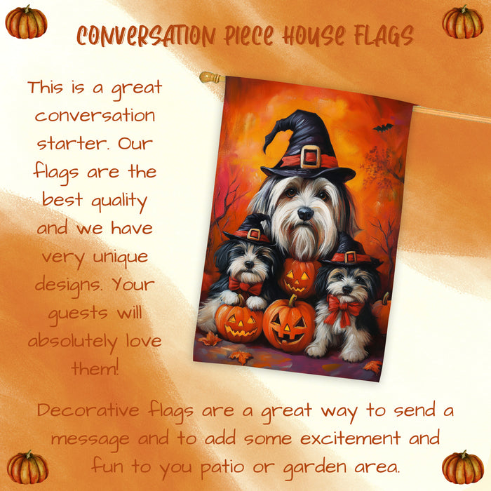 Havanese Dog Thanksgiving House Flag Witch Hat Pumpkin Fall Outdoor Decor for Porch Garden and Lawn Autumn Holiday Farmhouse Home Decoration
