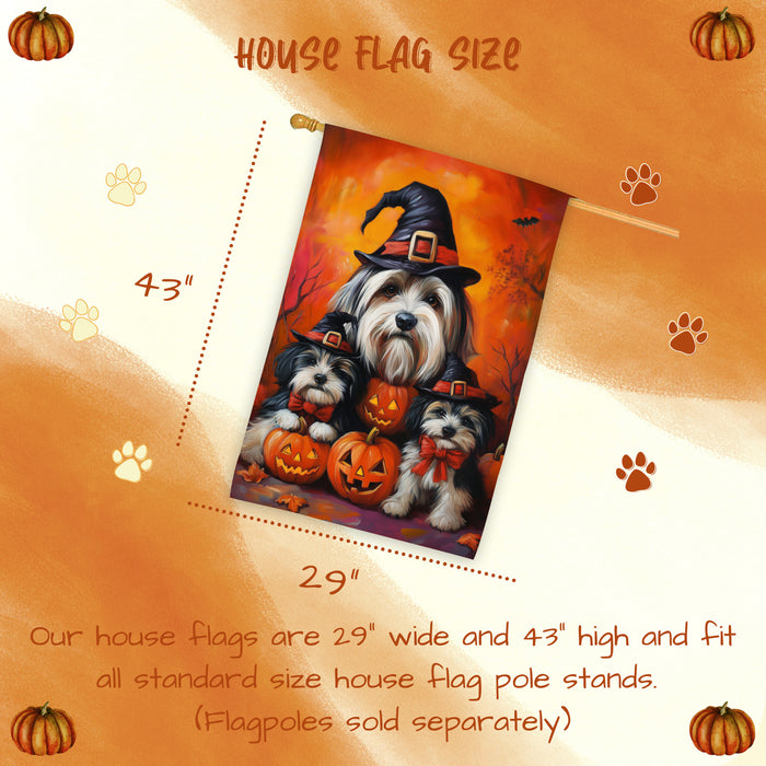 Havanese Dog Thanksgiving House Flag Witch Hat Pumpkin Fall Outdoor Decor for Porch Garden and Lawn Autumn Holiday Farmhouse Home Decoration
