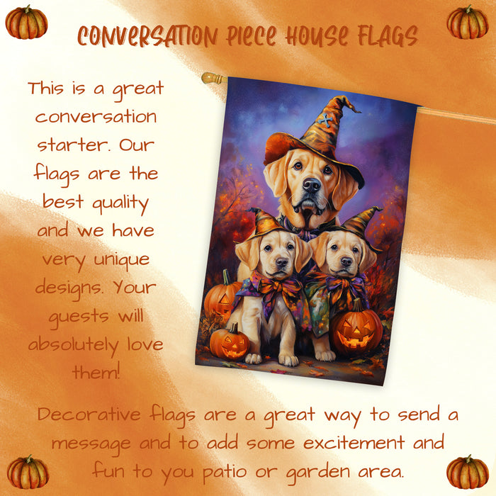 Labrador Dog Halloween House Flag Witch Hat Pumpkin Fall Outdoor Decor for Porch Garden and Lawn Rustic Autumn Farmhouse Holiday Decoration