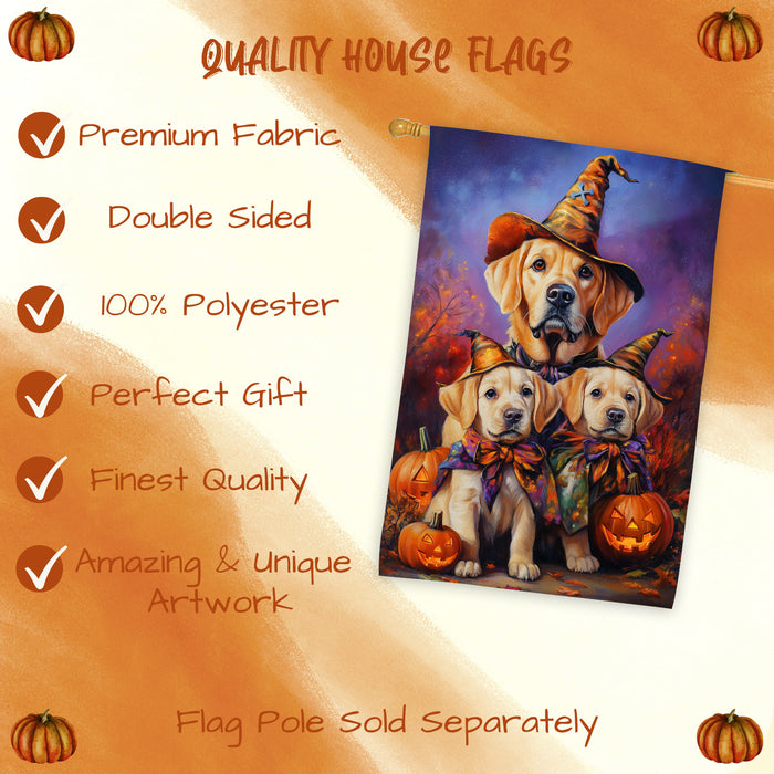 Labrador Dog Halloween House Flag Witch Hat Pumpkin Fall Outdoor Decor for Porch Garden and Lawn Rustic Autumn Farmhouse Holiday Decoration