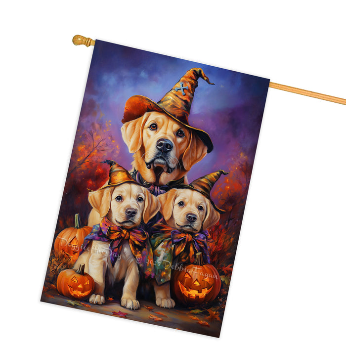 Labrador Dog Halloween House Flag Witch Hat Pumpkin Fall Outdoor Decor for Porch Garden and Lawn Rustic Autumn Farmhouse Holiday Decoration