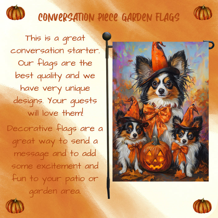 Papillon Halloween Dog Pumpkin Outdoor Holiday Banner Decor Yard Flag for Welcome Thanksgiving Decorations Garden Flag Gifts for Pet Lovers Outside Home Decor