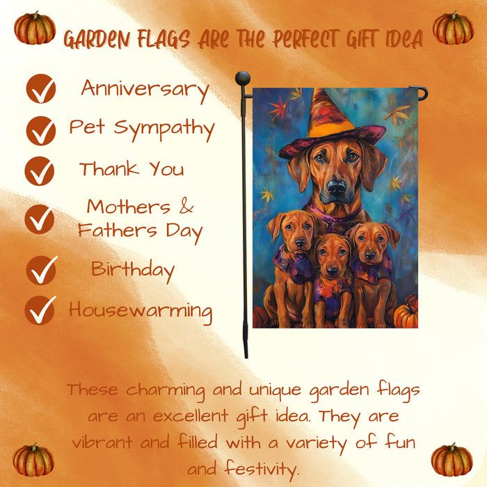Rhodesian Ridgeback Dog Welcome Halloween Pumpkin Festive Witch Hat Banner for Porch Lawn Decoration for Fall Autumn Yard Flag Dog Lovers Party Pathway Decor
