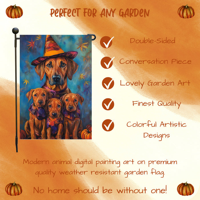 Rhodesian Ridgeback Dog Welcome Halloween Pumpkin Festive Witch Hat Banner for Porch Lawn Decoration for Fall Autumn Yard Flag Dog Lovers Party Pathway Decor