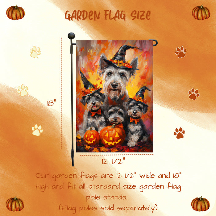 Schnauzer Dog Fall Leaves Flags Yard Banner for Outdoor Lawn Porch Garden Holiday Decor for Halloween Witch Hat Dog Garden Flag for Outside Home Party Gifts