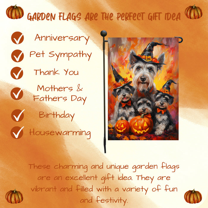 Schnauzer Dog Fall Leaves Flags Yard Banner for Outdoor Lawn Porch Garden Holiday Decor for Halloween Witch Hat Dog Garden Flag for Outside Home Party Gifts