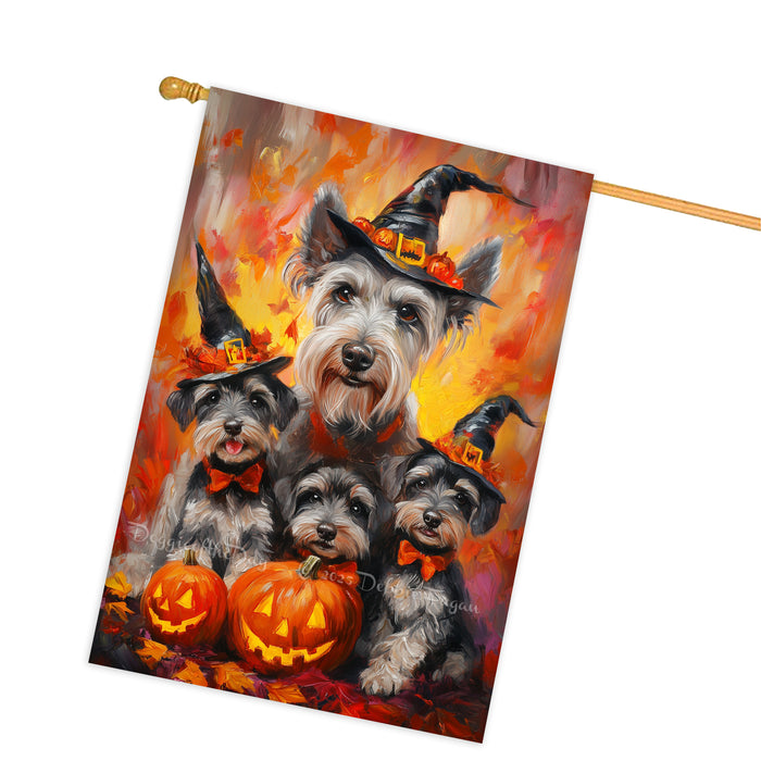 Schnauzer Dog Halloween House Flag Witch Hat Pumpkin Fall Outdoor Decor for Porch Garden and Lawn Rustic Autumn Farmhouse Holiday Decoration