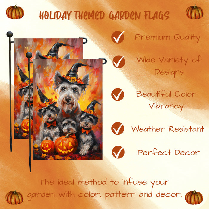 Schnauzer Dog Fall Leaves Flags Yard Banner for Outdoor Lawn Porch Garden Holiday Decor for Halloween Witch Hat Dog Garden Flag for Outside Home Party Gifts