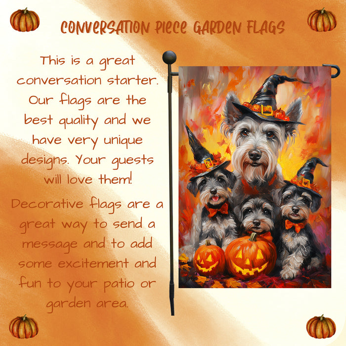 Schnauzer Dog Fall Leaves Flags Yard Banner for Outdoor Lawn Porch Garden Holiday Decor for Halloween Witch Hat Dog Garden Flag for Outside Home Party Gifts
