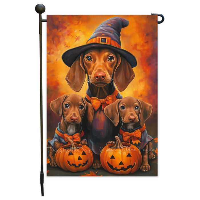 Vizsla Dog Witch Hat Flags Pumpkin Spooky Yard Flag for Halloween Outdoor Decoration Garden Sign for Seasonal Party Gifts for Women Lawn Party