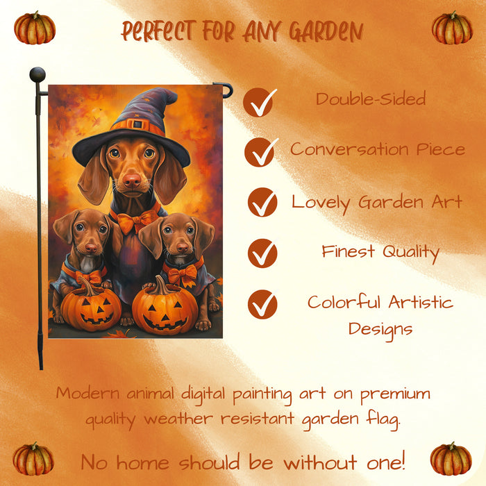 Vizsla Dog Witch Hat Flags Pumpkin Spooky Yard Flag for Halloween Outdoor Decoration Garden Sign for Seasonal Party Gifts for Women Lawn Party