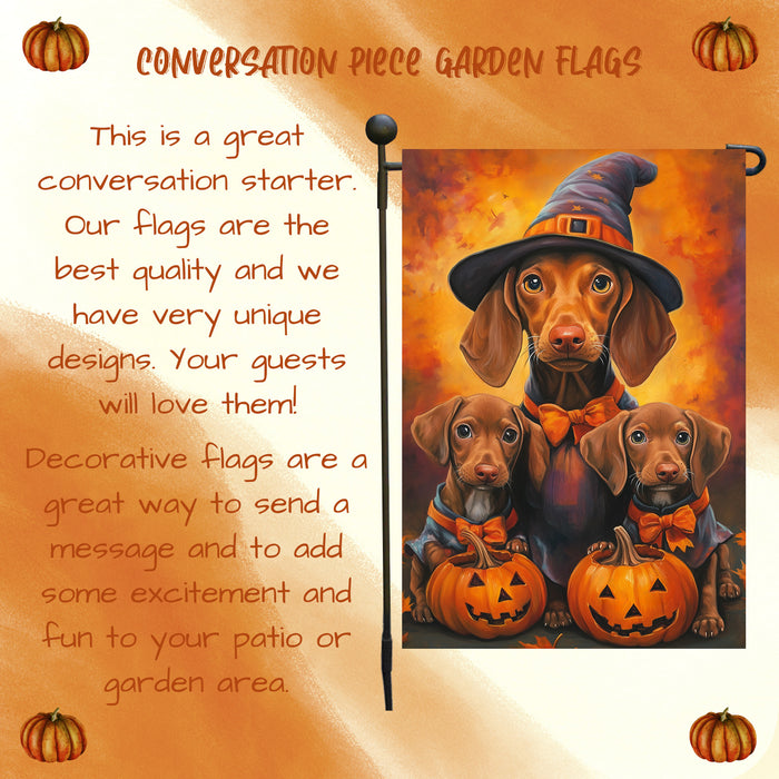 Vizsla Dog Witch Hat Flags Pumpkin Spooky Yard Flag for Halloween Outdoor Decoration Garden Sign for Seasonal Party Gifts for Women Lawn Party