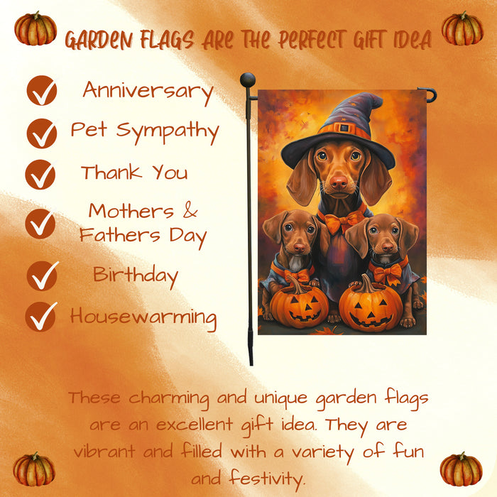 Vizsla Dog Witch Hat Flags Pumpkin Spooky Yard Flag for Halloween Outdoor Decoration Garden Sign for Seasonal Party Gifts for Women Lawn Party