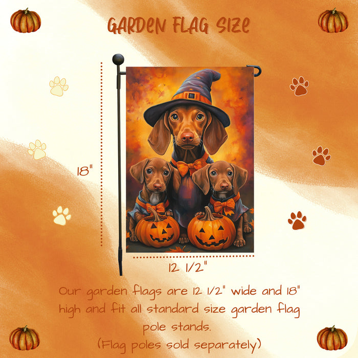 Vizsla Dog Witch Hat Flags Pumpkin Spooky Yard Flag for Halloween Outdoor Decoration Garden Sign for Seasonal Party Gifts for Women Lawn Party