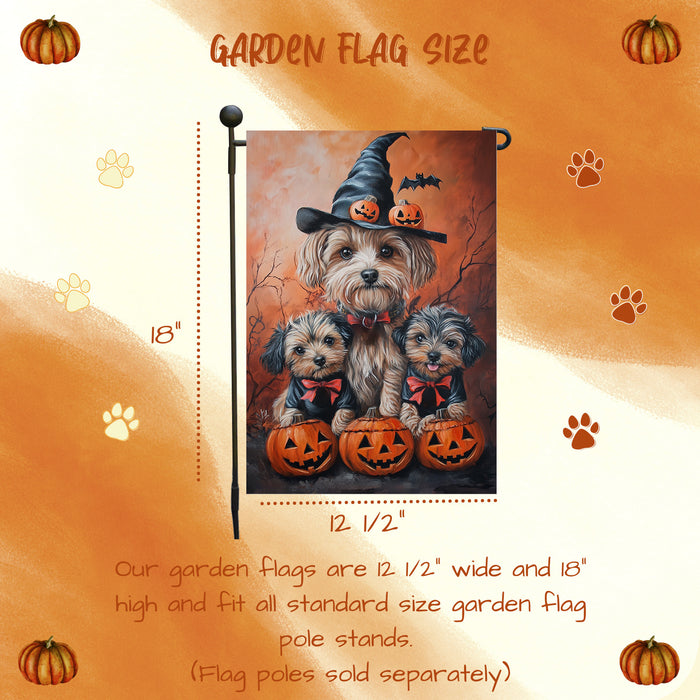 Yorkipoo Halloween Scary Pumpkin Bat Decor Flag for Lawn Porch Thanksgiving Decoration Scary Seasonal Yard Sign for Dog Lovers Witch Hat Yard Mailbox Flag Gifts