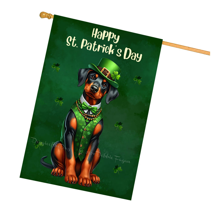 Doberman Pinscher Dog St Patricks Day House Flag 28 x 40 Irish Clover Porch Decor Gift