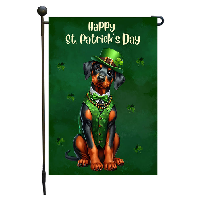 Doberman Pincher St. Patrick's Day Irish Dog Garden Flag, Paddy's Day Party Decor, Green Design, Pet Gift, Double Sided, Irish Doggy Delight