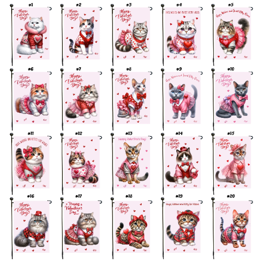 Valentine's Day Garden Flags with Cat and Kitten, Double Sided Yard Spring Outdoor Decor, Cute Dressy Cats, Personalized Pet Lovers Gifts