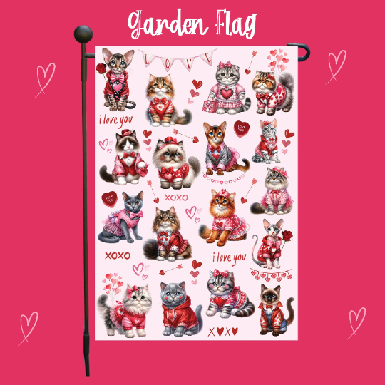 Valentine's Day Pet Gifts with Cat Prints Flags, Tie, Balloons, Pillow, Floormat, Canvase, Jewelry Box, Cute Cats Lovers, Anniversary Gift