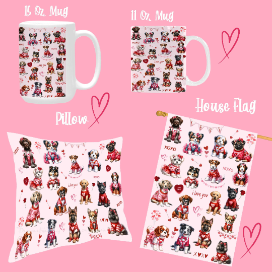 Valentine's Day Gifts with Dog Prints, Anniversary Gift, Candle Holder, Foil Balloons, Mug, Socks, Flags, Blanket, Cute Dogs Pet Lovers Gift