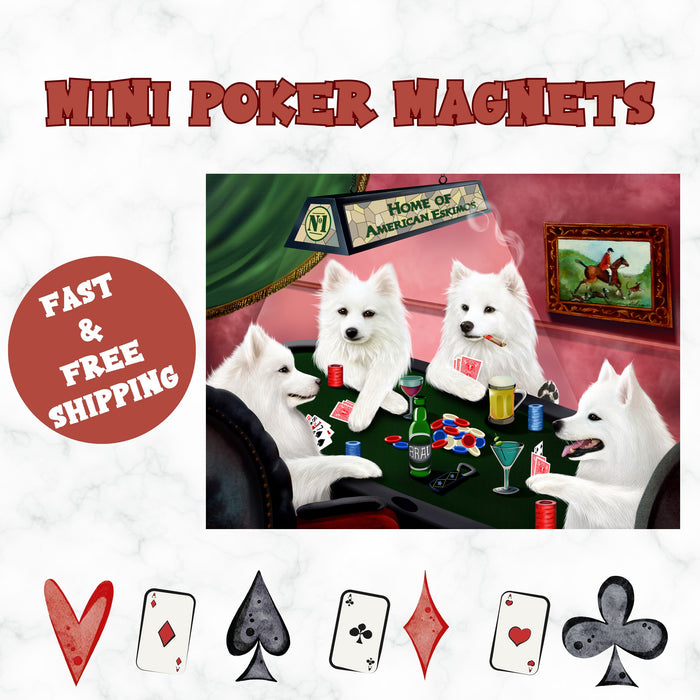 Home of American Eskimos 4 Dogs Playing Poker Magnet Mini 3.5" x 2"