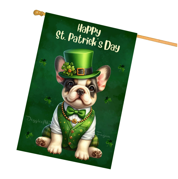 French Bulldog St Patricks Day House Flag 28 x 40 Shamrock Clover Lucky Irish Porch Decor