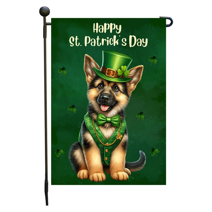 German Shepherd St. Patrick's Day Irish Dog Garden Flag, Paddy's Day Party Decor, Green Design, Pet Gift, Double Sided, Irish Doggy Delight